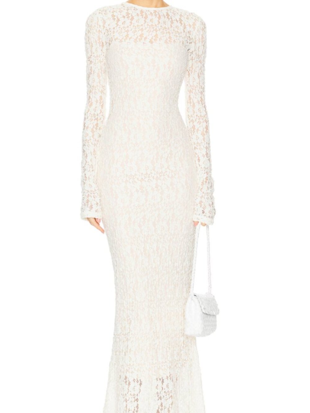 L'Academie White Lace Long-Sleeve Maxi Dress